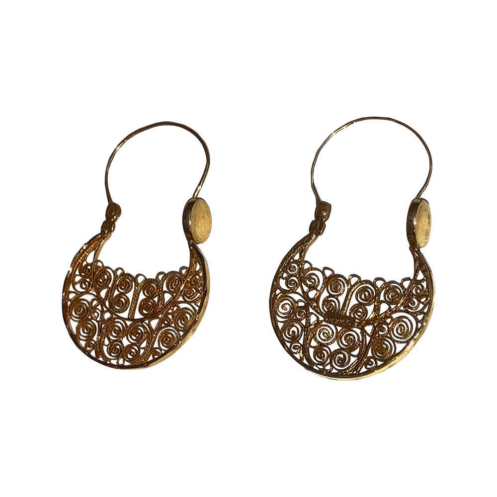 14 KT Gold Mexican Filigree Hoop Earrings